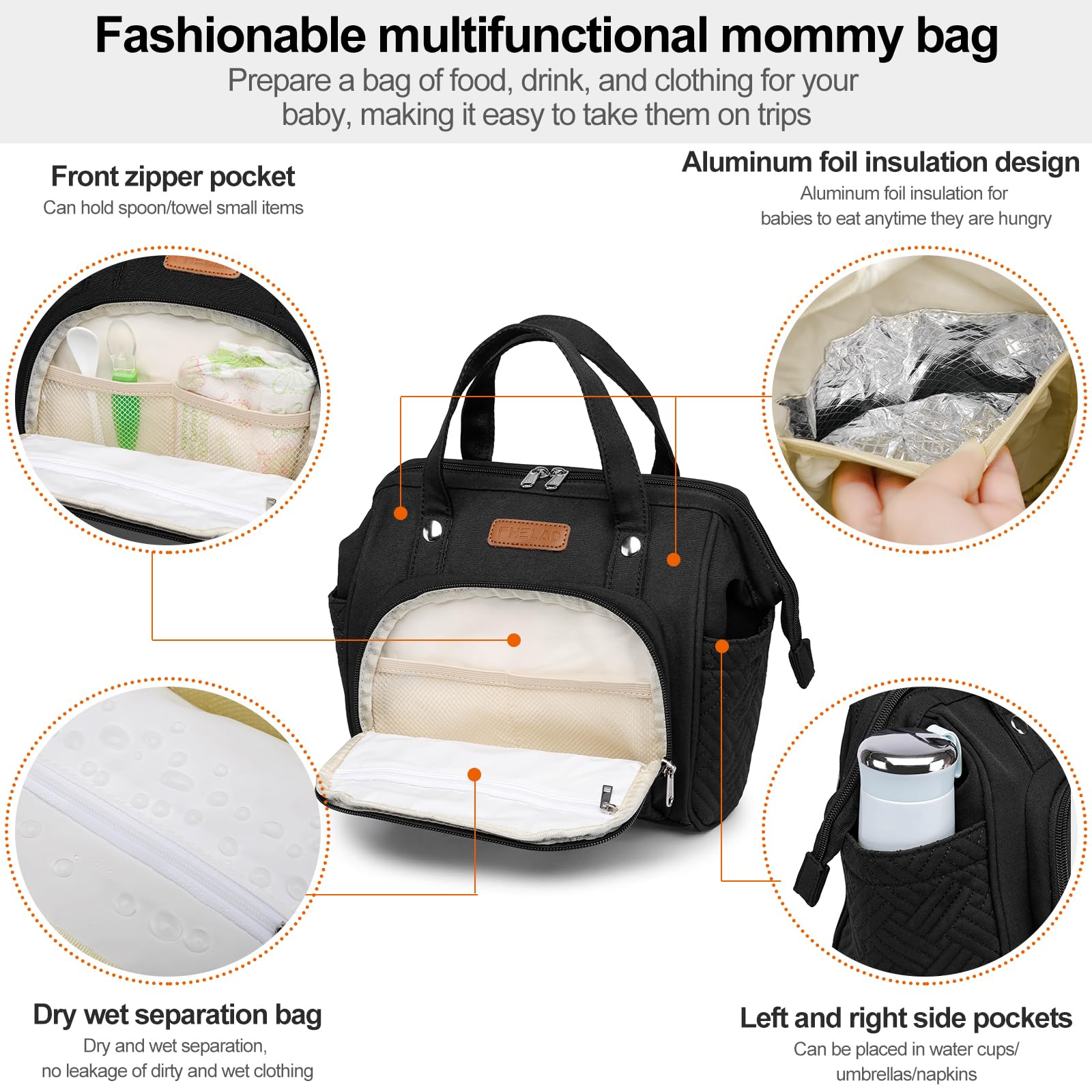 FHELAD Small Diaper Bag waterproof fabric resists spills and weather