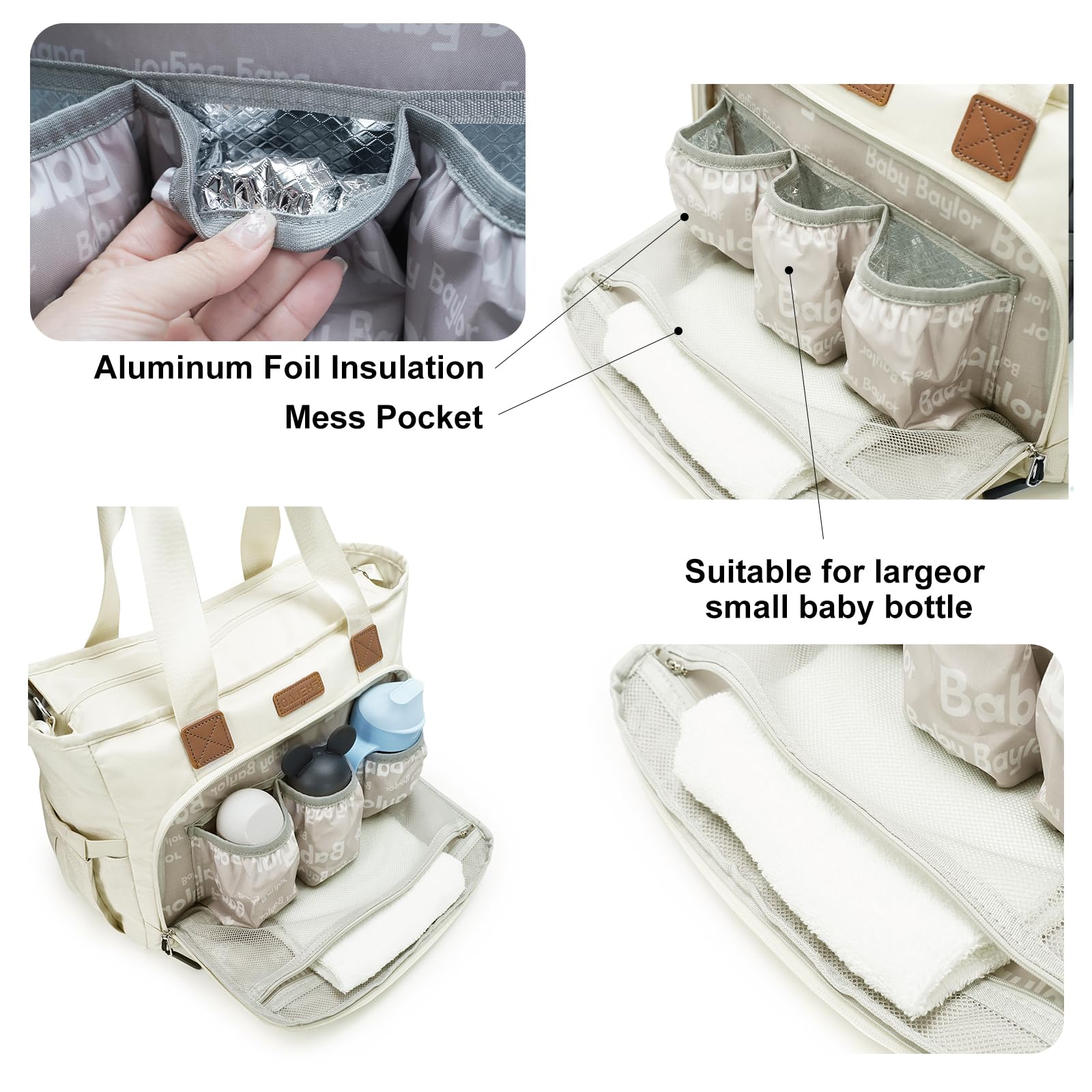FHELAD Tote Diaper Bag 14-pocket layout keeps items organized.