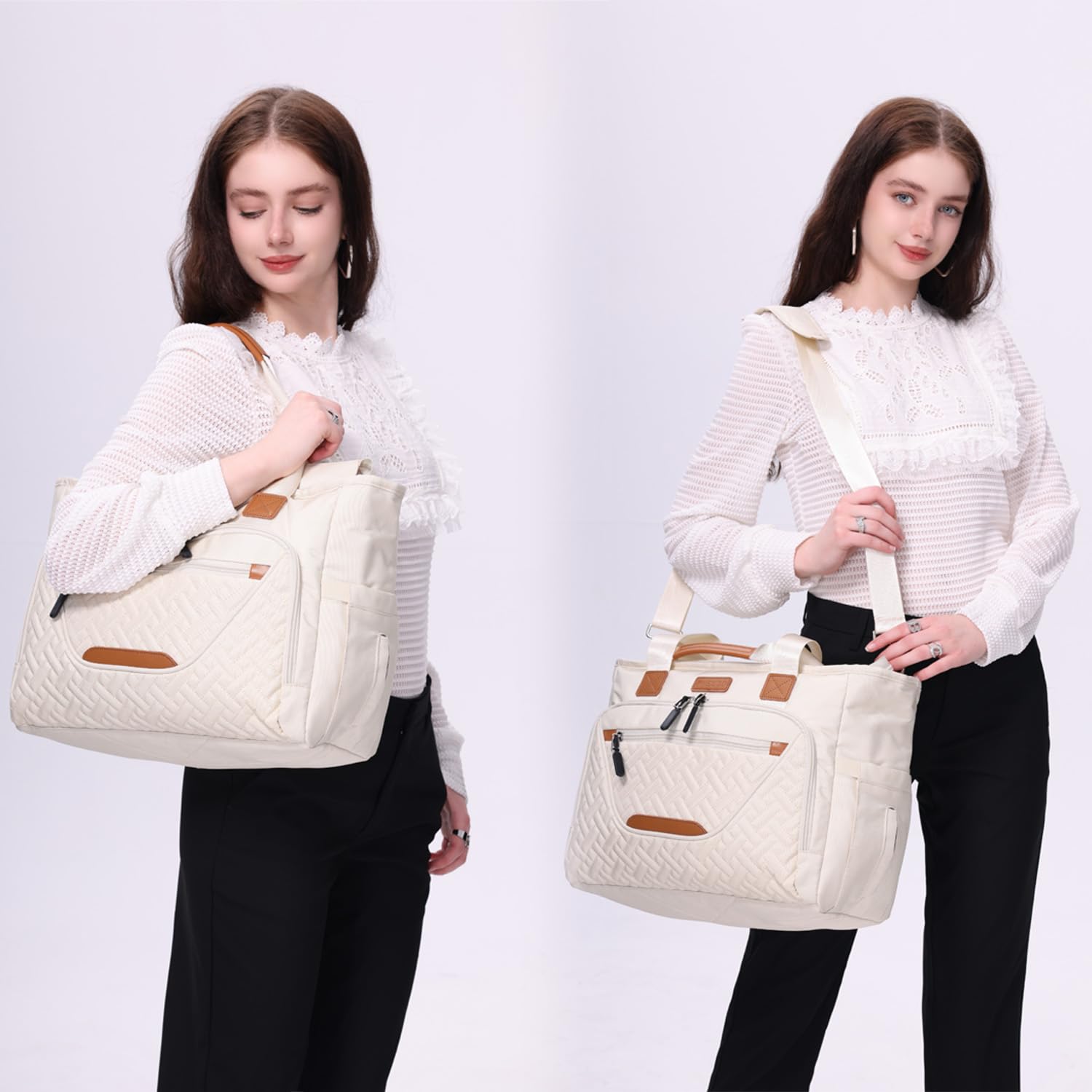 FHELAD Tote Diaper Bag beige color for stylish everyday parenting.