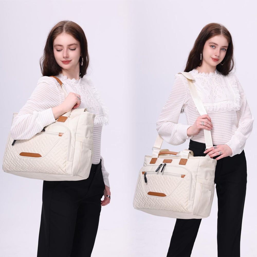 FHELAD Tote Diaper Bag beige color for stylish everyday parenting.