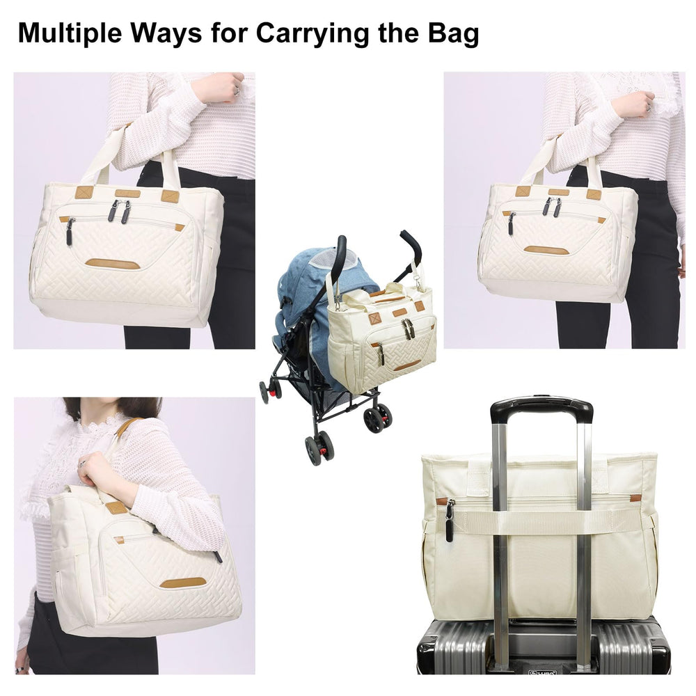 FHELAD Tote Diaper Bag insulated pocket keeps bottles warm or cold.
