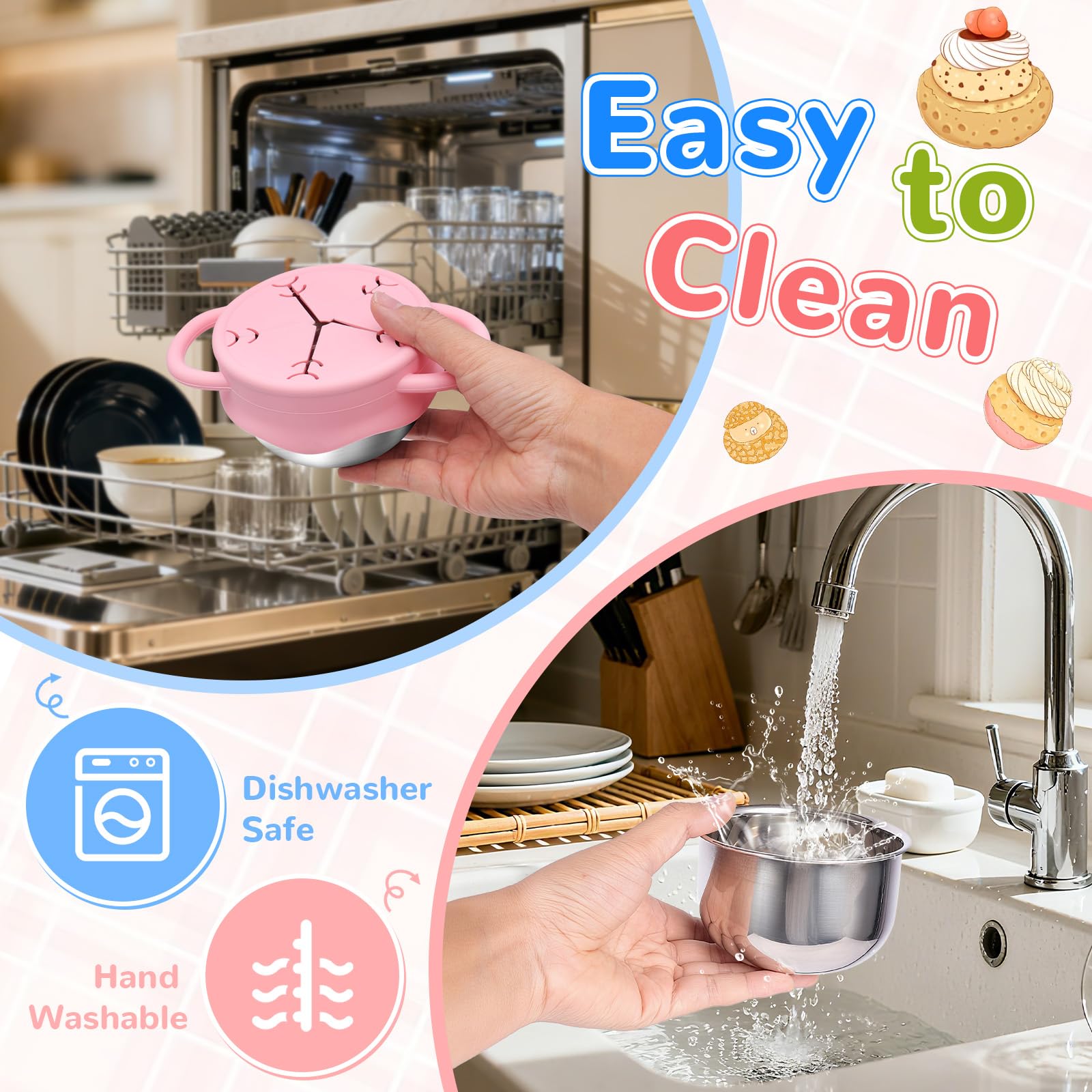 FHskFH durable food-grade stainless steel with BPA-free silicone for long-lasting baby snack cups.