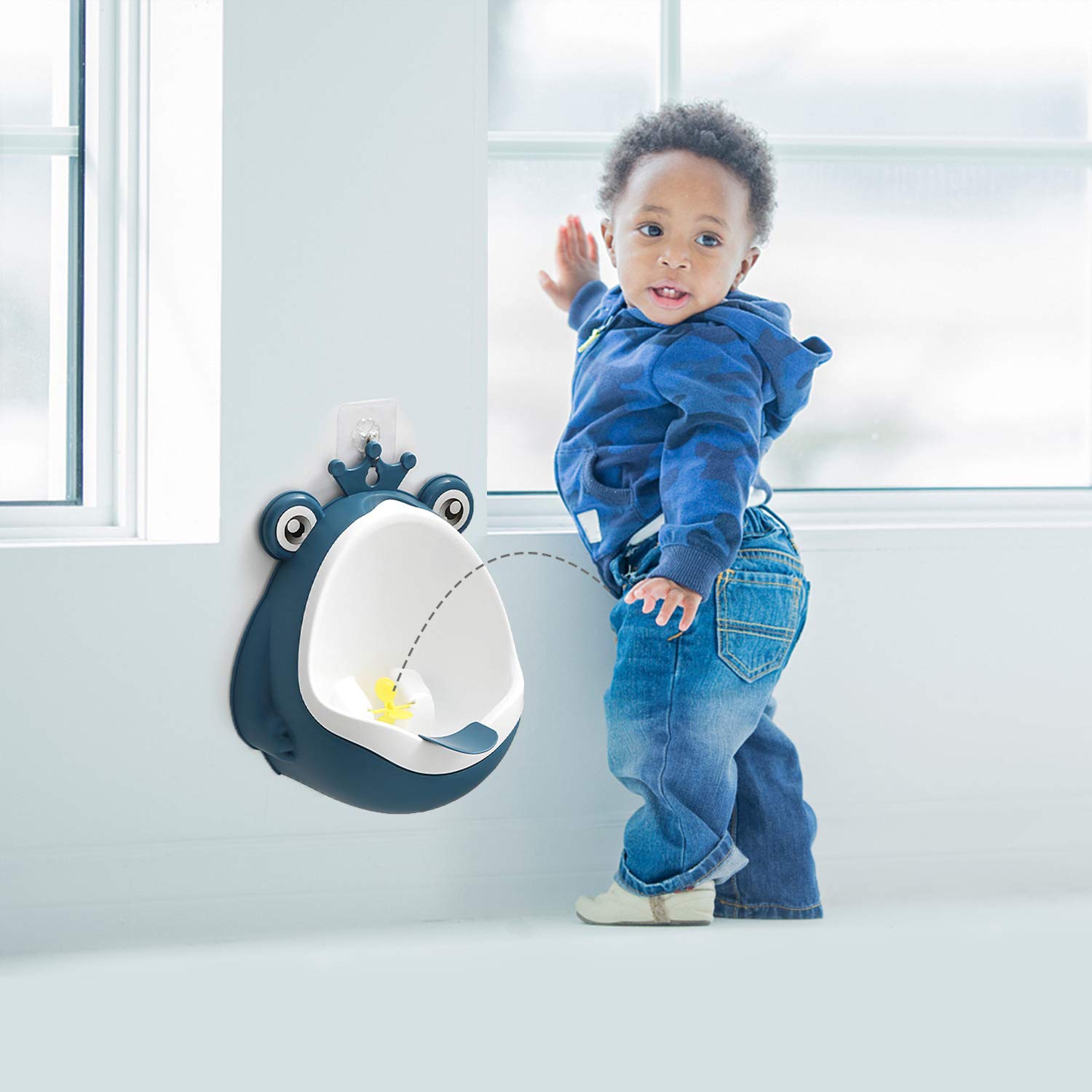 FIABC potty training urinal side view shows adjustable height