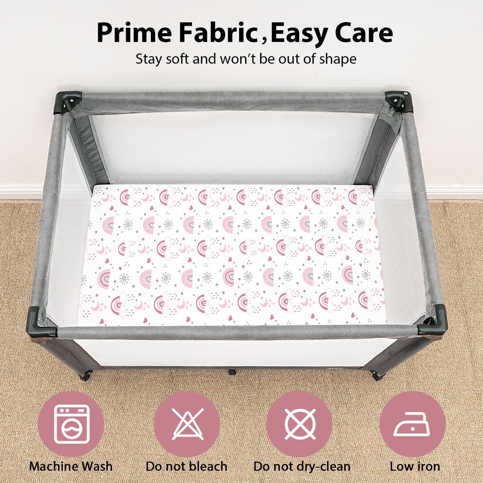 FIEMOL Baby Mini Crib Sheets 38x26 size on a playard