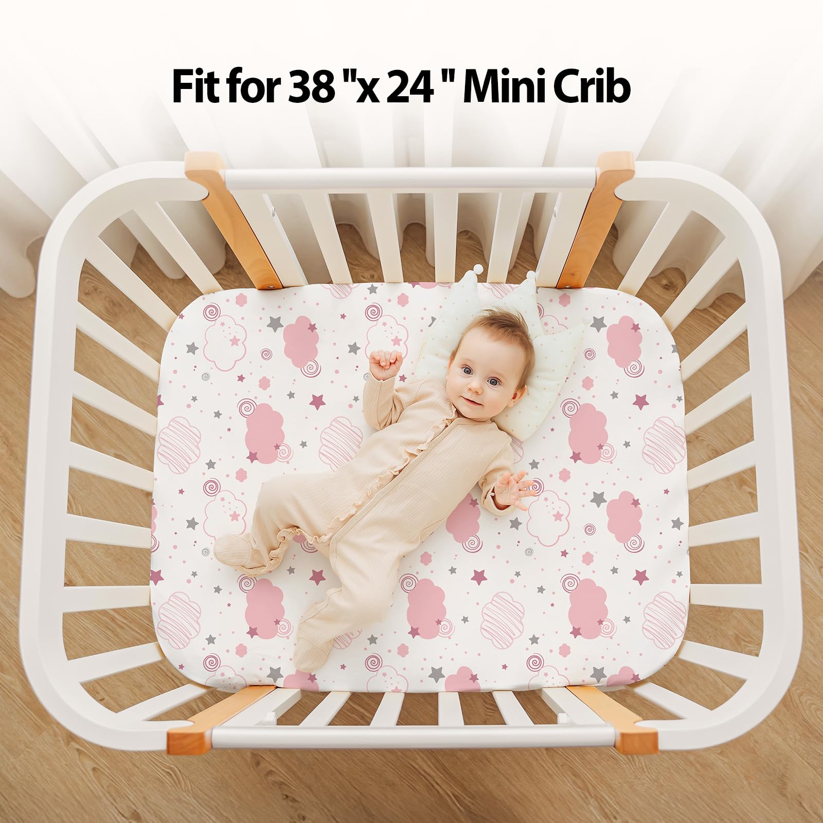 FIEMOL Baby Mini Crib Sheets microfiber closeup smooth fabric