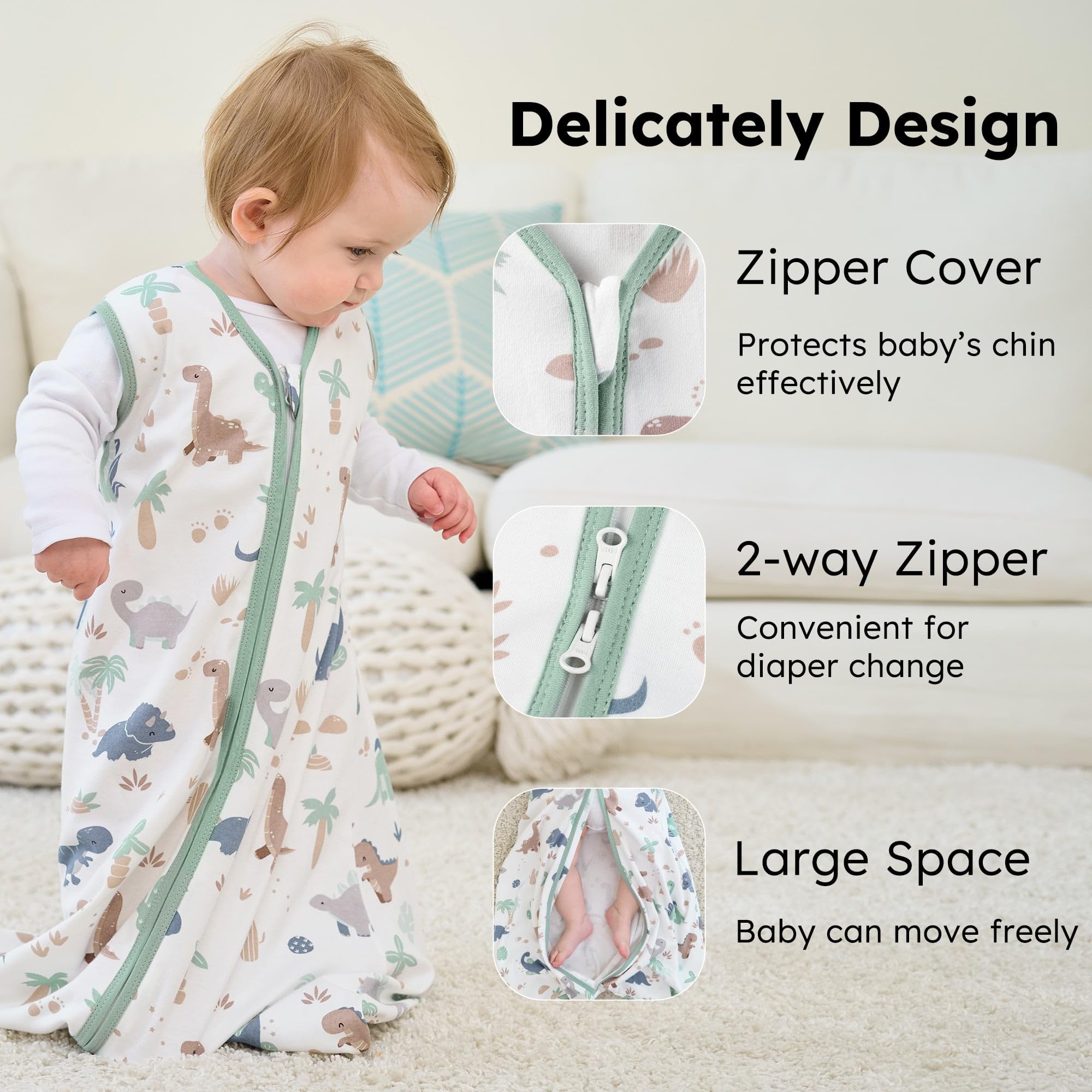 FIEMOL baby sleep sack 0-5-tog front view—lightweight warmth for mild seasons.