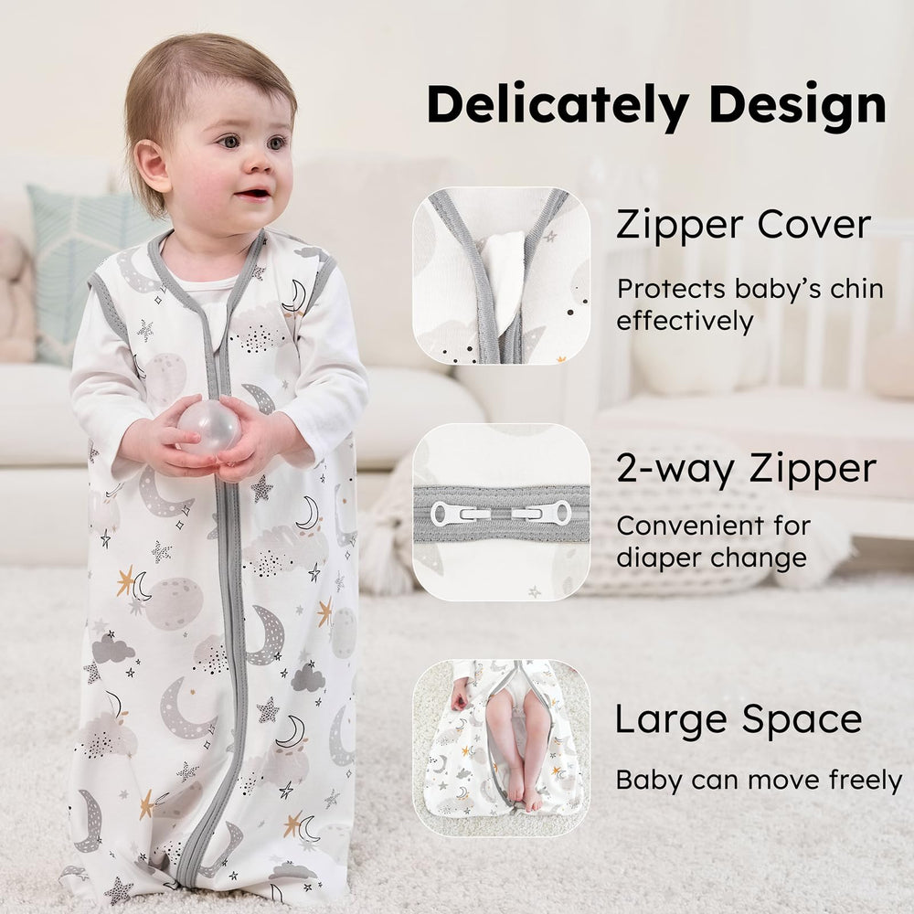 FIEMOL sleep sack close-up showing 0.5 tog breathable fabric