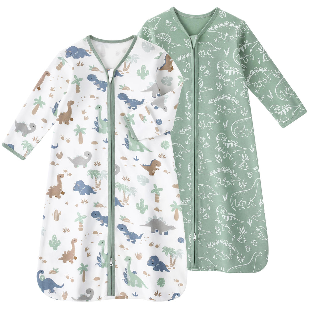 FIEMOL sleep sack in green dinosaur print provides cozy warmth for 18-24 months