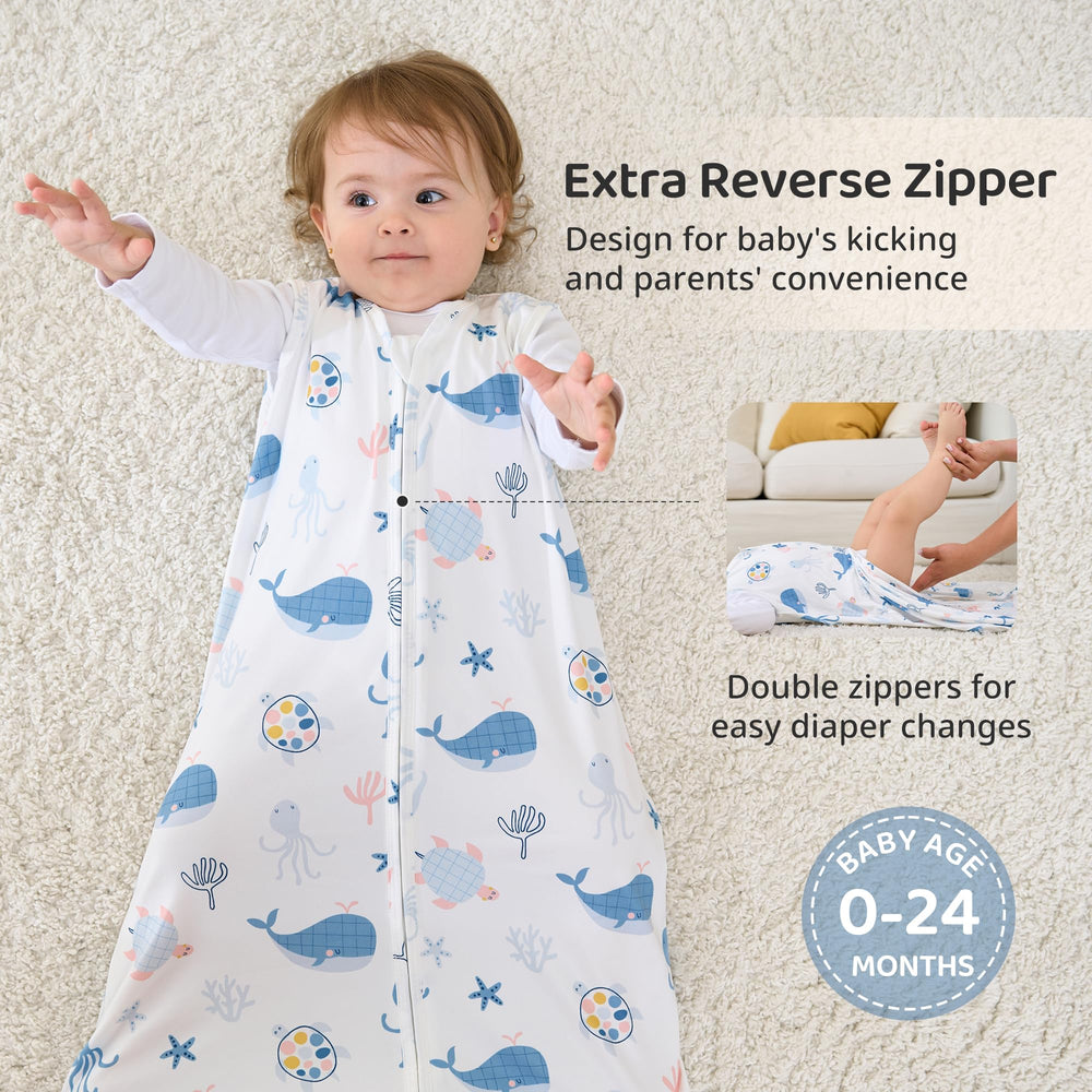FIEMOL two-pack sleep sacks ready for nursery and travel use.