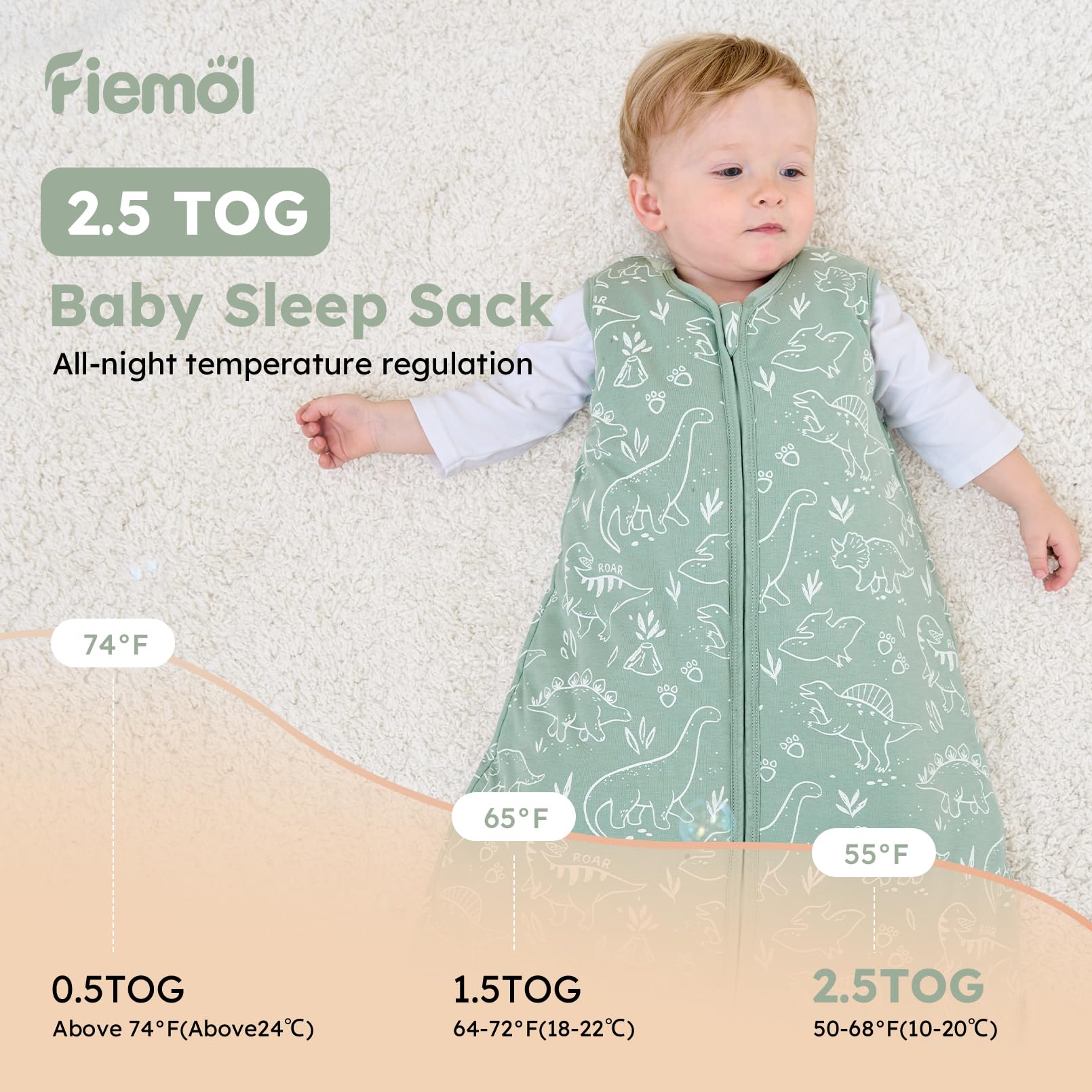 FIEMOL 2-way zipper enables quick diaper changes without waking baby