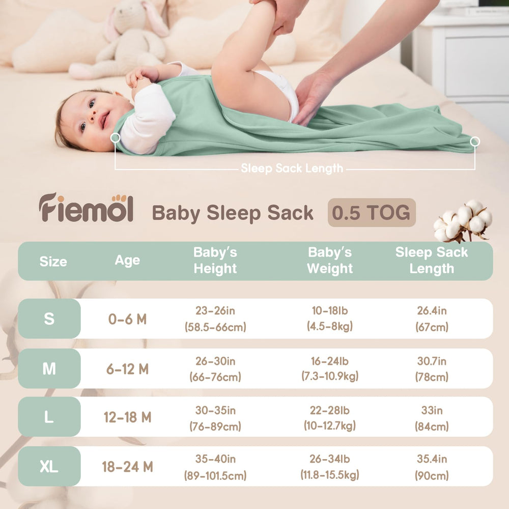 FIEMOL Baby Sleep Sack apricot soft-edged neck and arm area highlights gentle safety design.