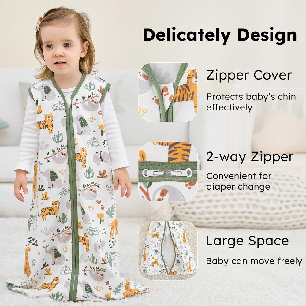 FIEMOL baby sleep sack back view with two-way zipper for easy diaper changes