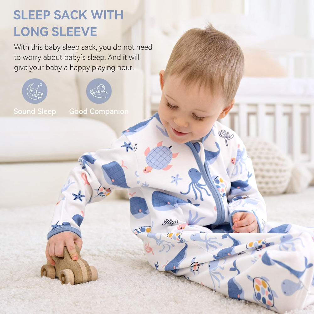 FIEMOL baby sleep sack blue sea long sleeve provides snug comfort for restful sleep.