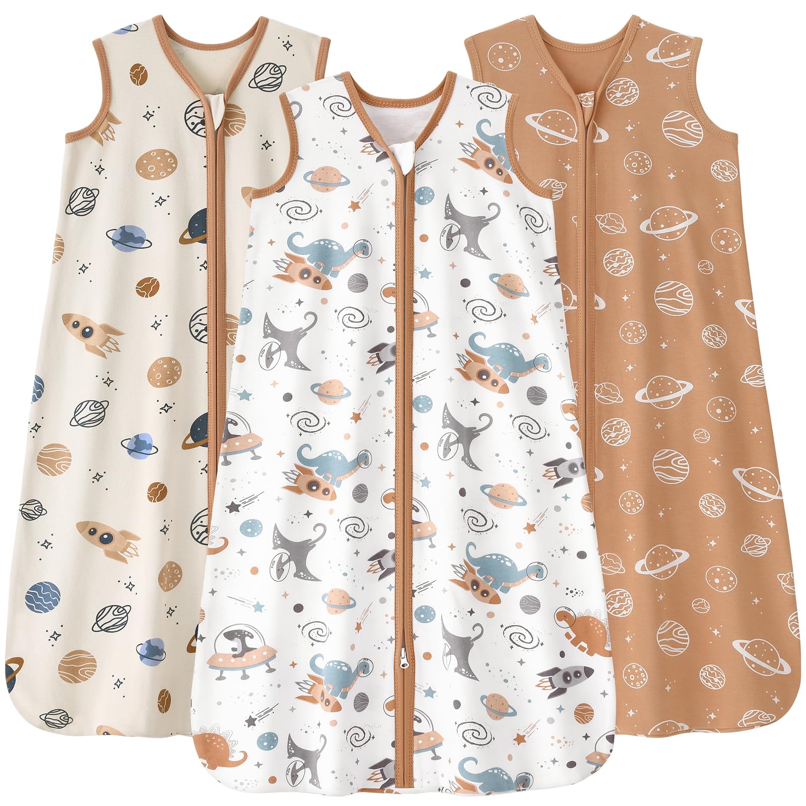 FIEMOL baby sleep sack with coffee dinosaur-planet design for safe, comfy sleep