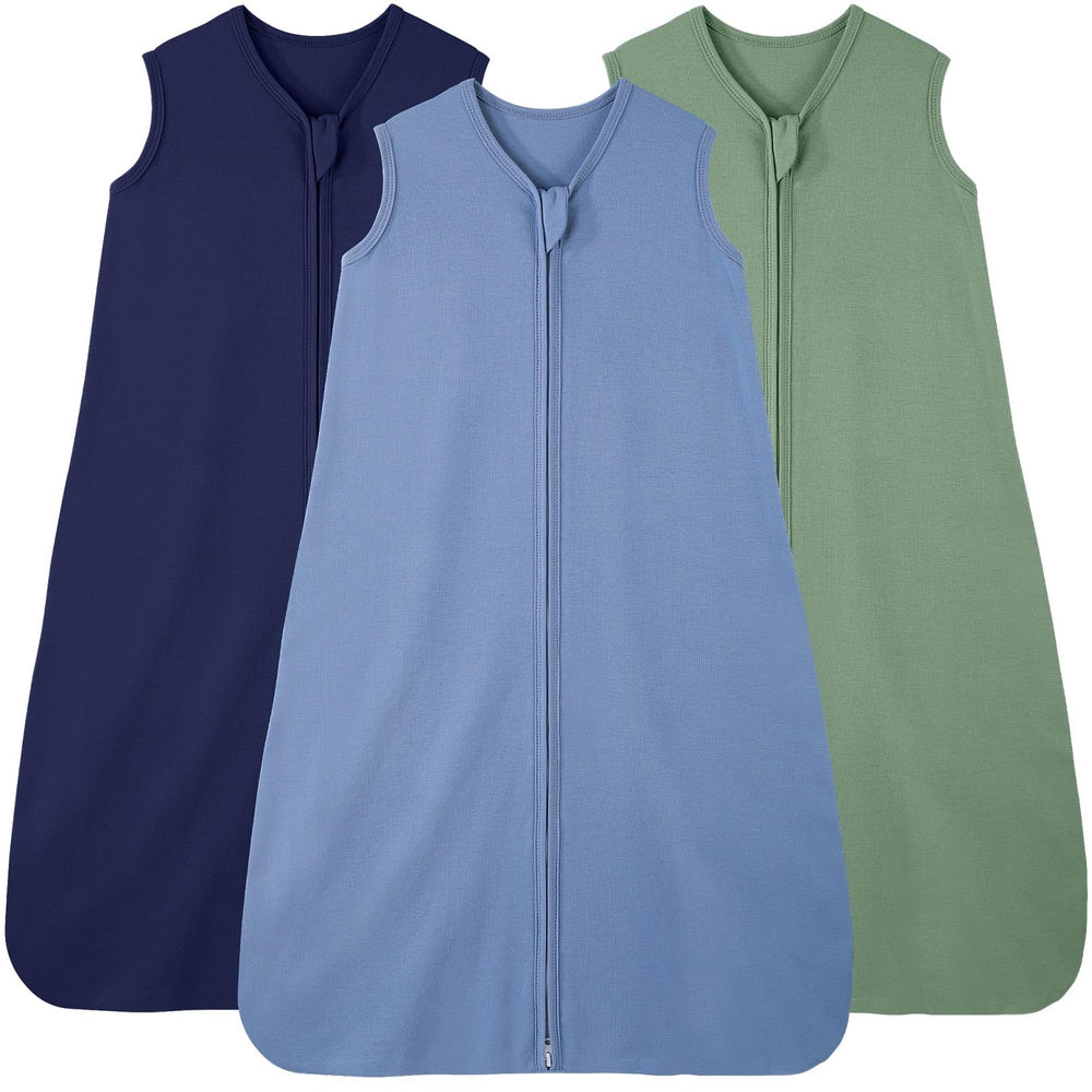 FIEMOL sleep sack cyan with a two-way zipper for easy diaper changes.