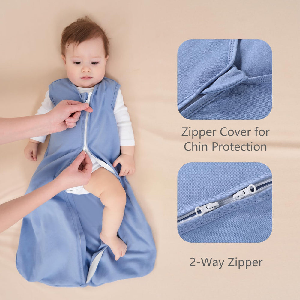 FIEMOL sleep sack cyan roomy interior supports kicking and comfort.