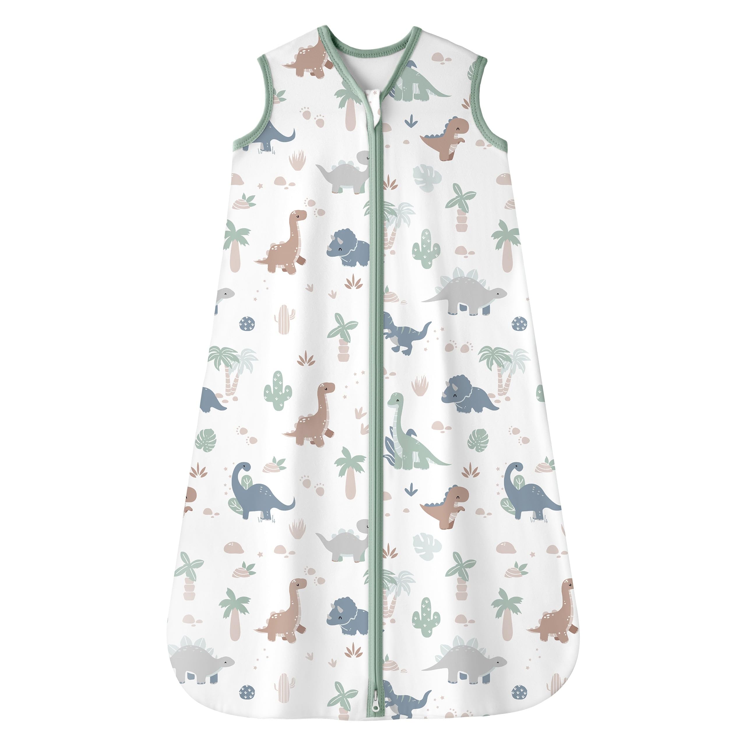 FIEMOL baby sleep sack with dinosaur-design front view—soft cotton for gentle warmth.