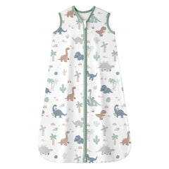 FIEMOL baby sleep sack with dinosaur-design front view—soft cotton for gentle warmth.