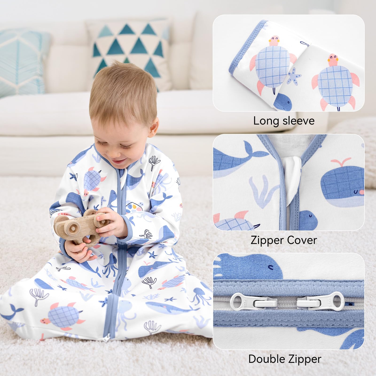 FIEMOL baby sleep sack foldable mitten cuffs showcase flexible use during play.