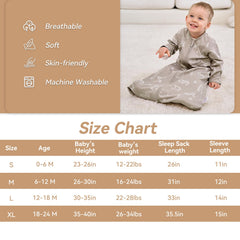 FIEMOL sleepsack offers four sizes for growth from newborn to toddler