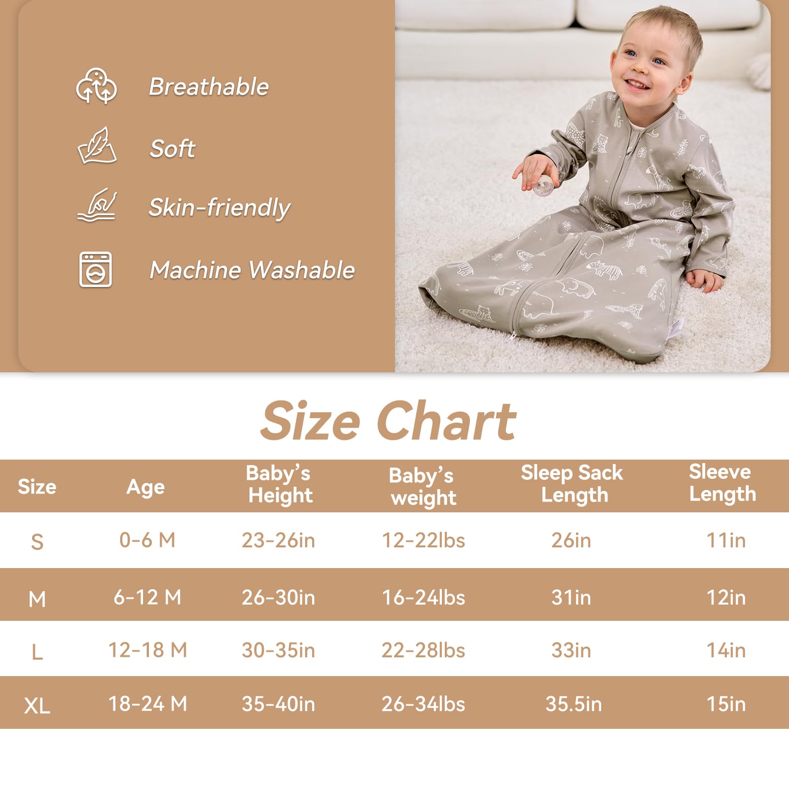 FIEMOL baby sleep sack four sizes grows with baby