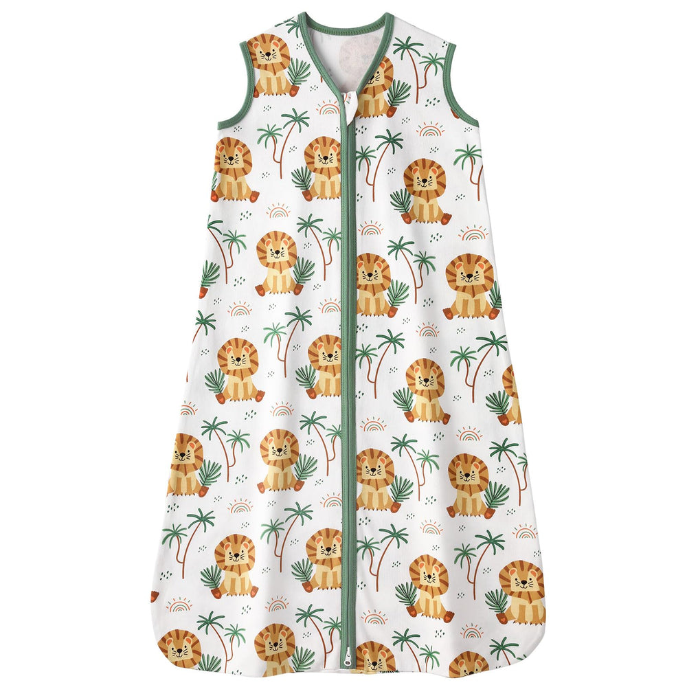 FIEMOL baby sleep sack front view shows breathable 100% cotton for gentle skin comfort.