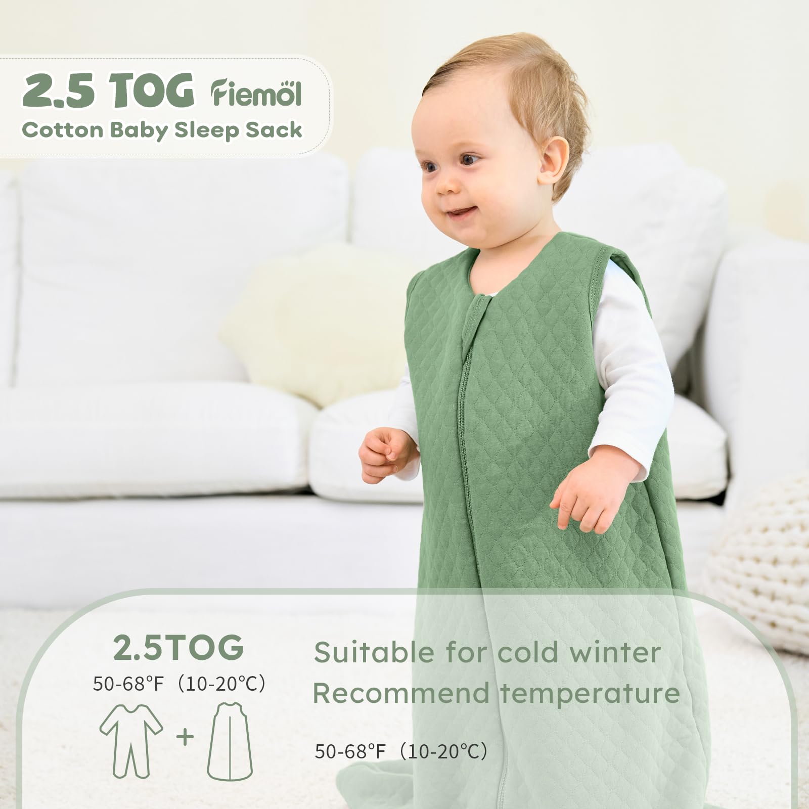 FIEMOL green sleep sack quilted design highlights durable warmth