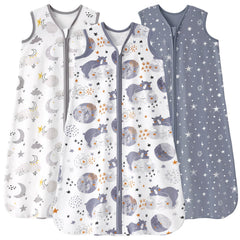 FIEMOL baby sleep sack with grey moon bear fold showing soft cotton fabric