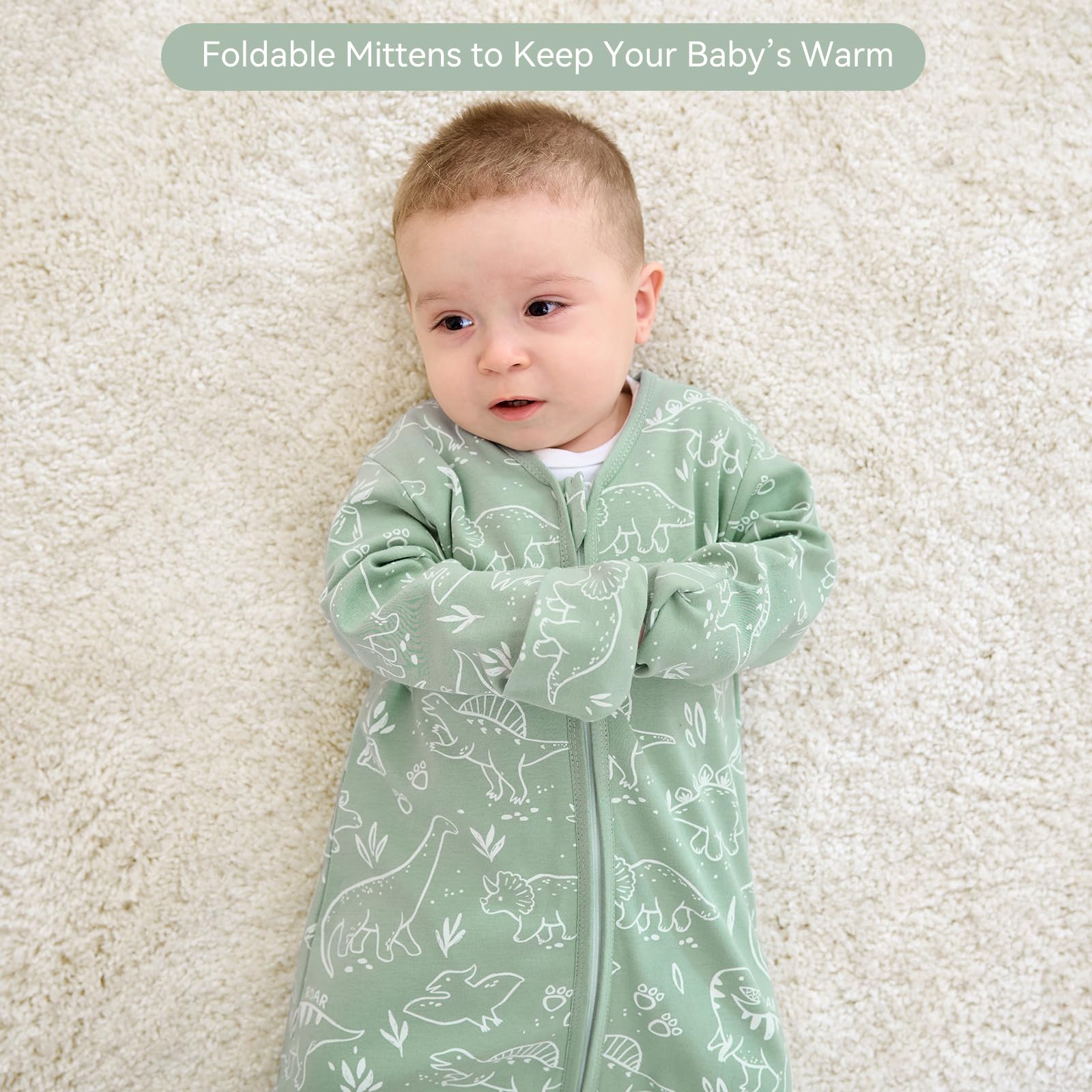 FIEMOL sleepsack worn by a baby demonstrates roomy fit