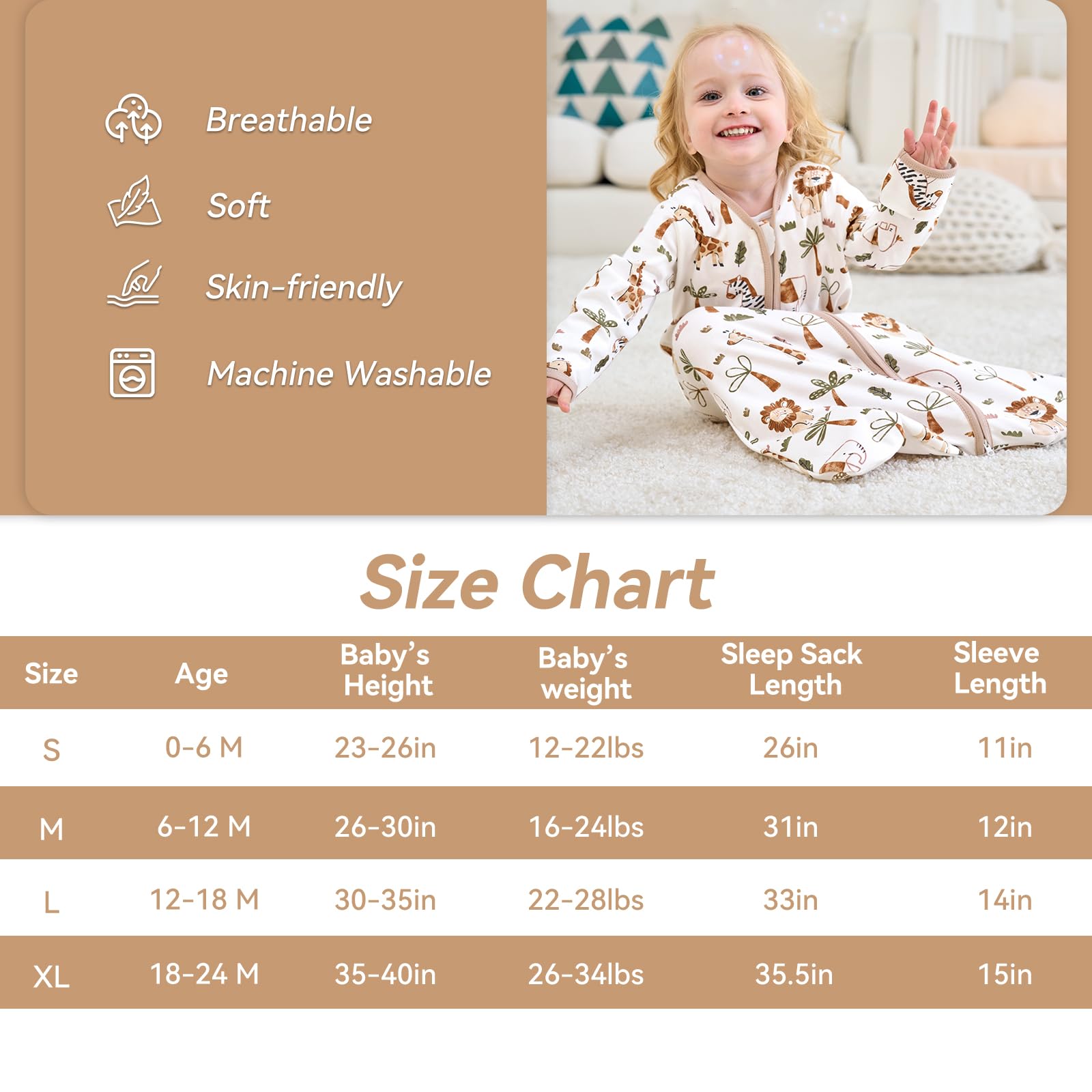 FIEMOL cotton sleep sack is easy to machine wash for busy parents.