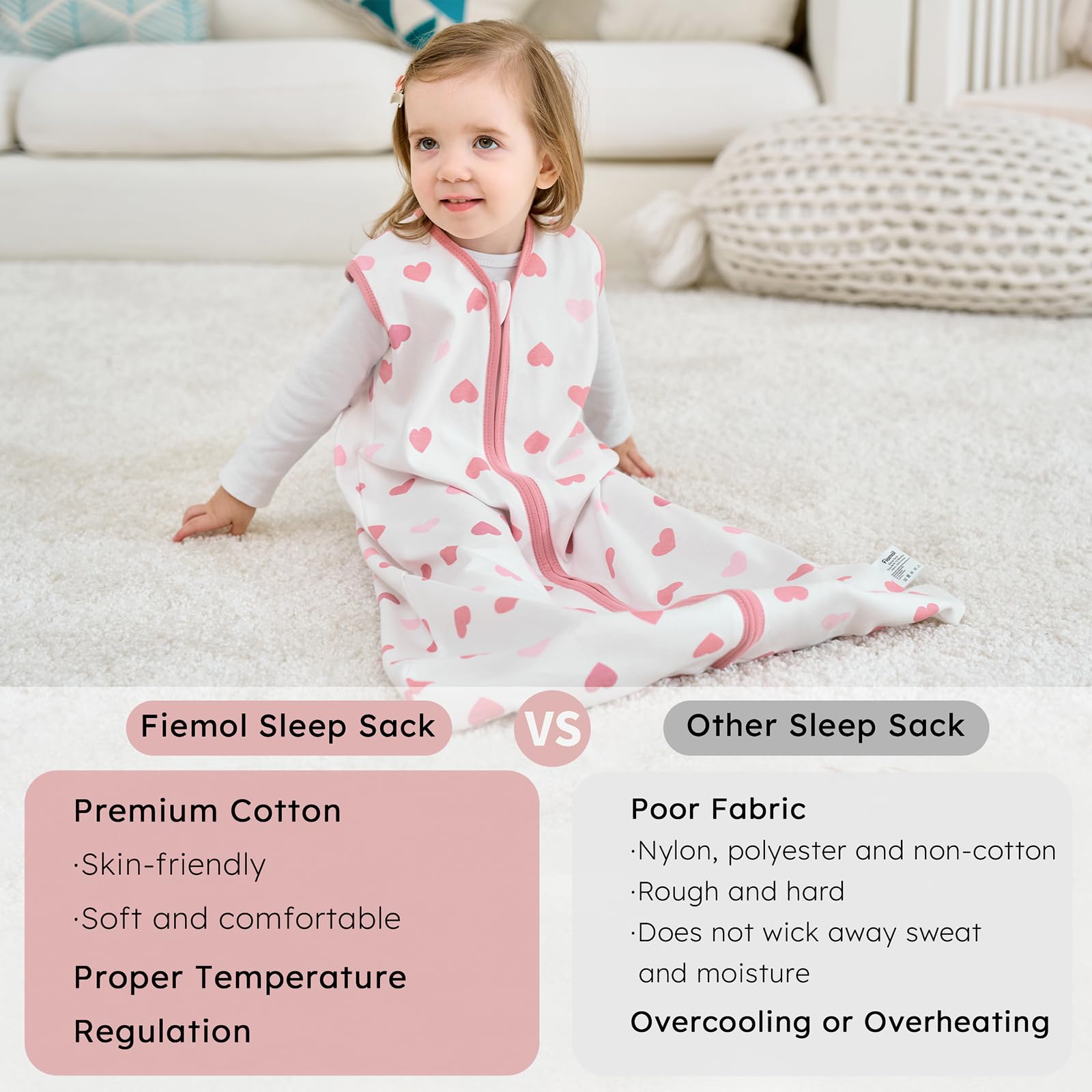 FIEMOL 0.5 tog lightweight fabric keeps baby comfortable in moderate seasons