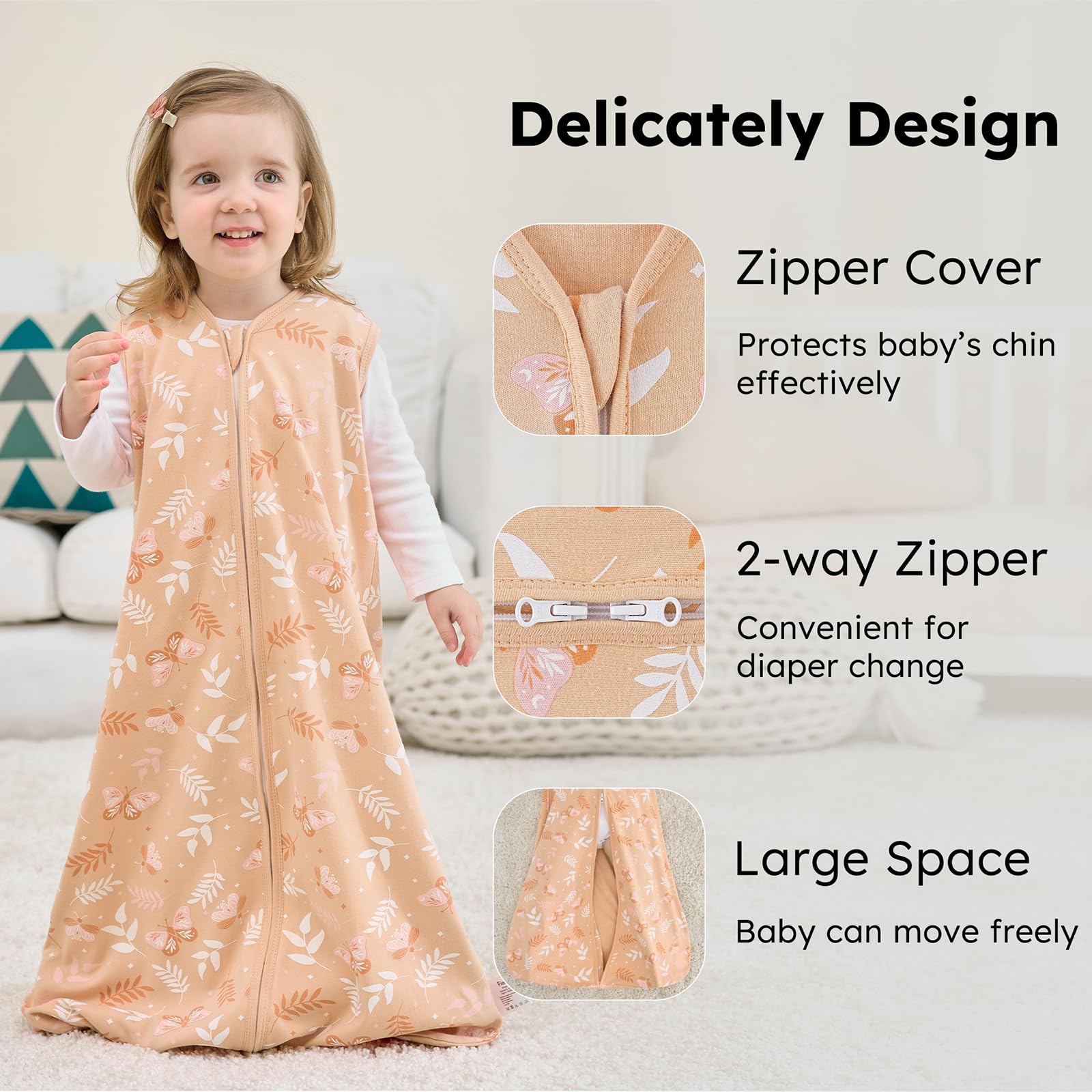 FIEMOL baby sleep sack open zipper for easy dressing