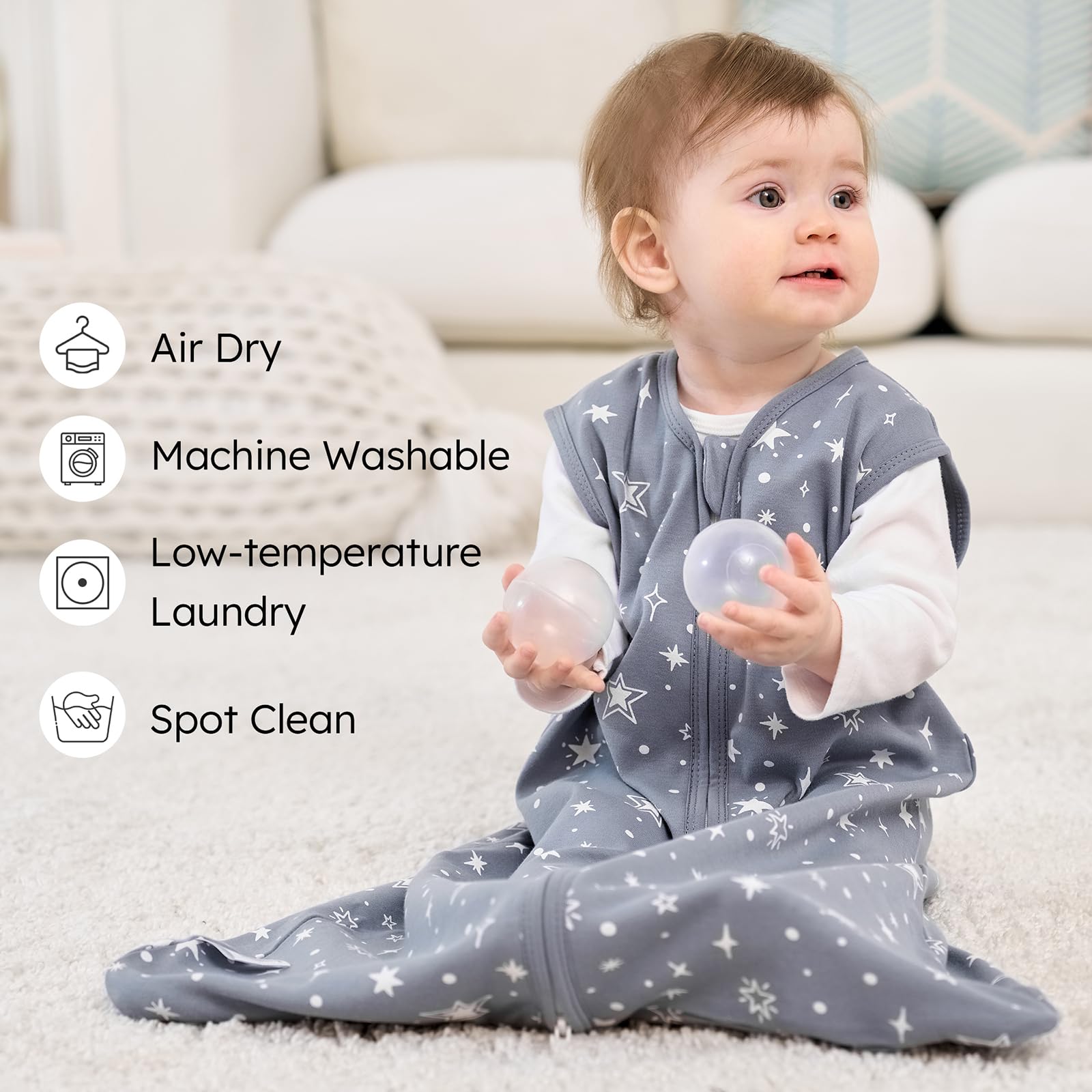 FIEMOL baby sleep sack back view; cozy wearable blanket design for peaceful nights.