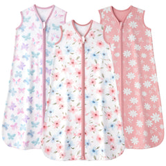 FIEMOL baby sleep sack pink butterfly close-up shows soft cotton texture for gentle skin.