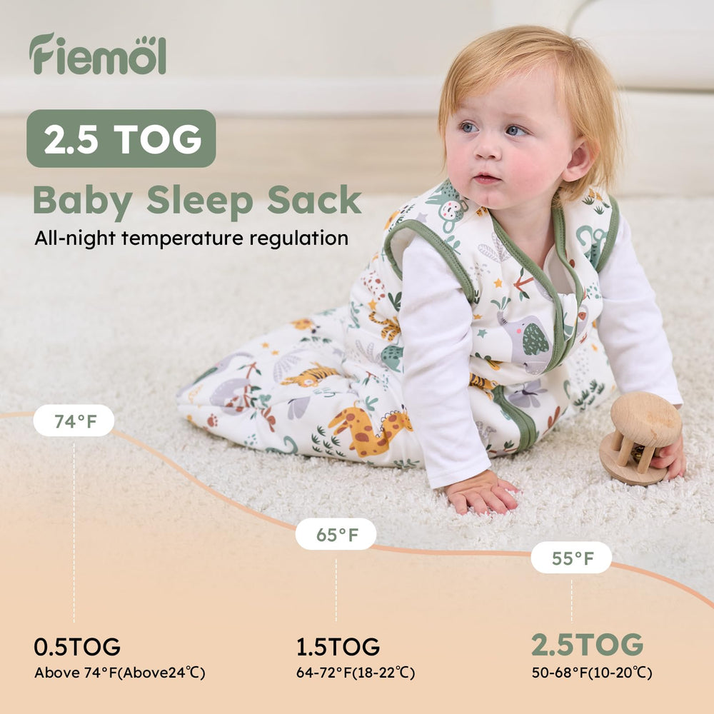 FIEMOL sleep sack roomy design demonstrates room for infant movement during playtime
