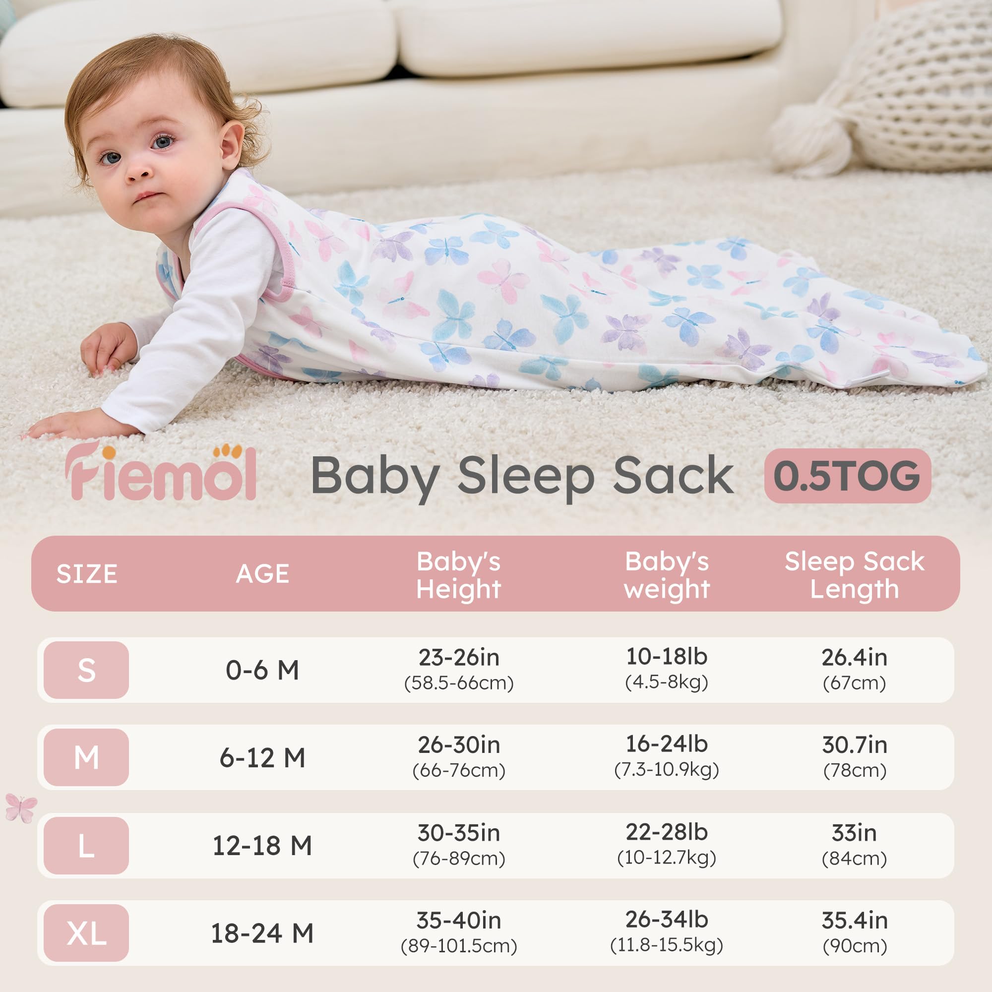 FIEMOL sleep sack roomy interior allowing natural kicking and movement