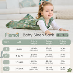 FIEMOL sleep sack size-range chart highlight perfect fit through growth.