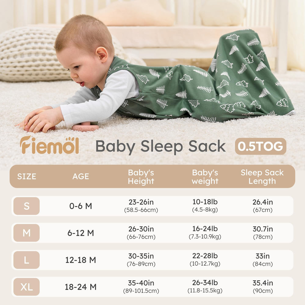 FIEMOL sleep sack features soft neck and arms for gentle, comfortable wear.