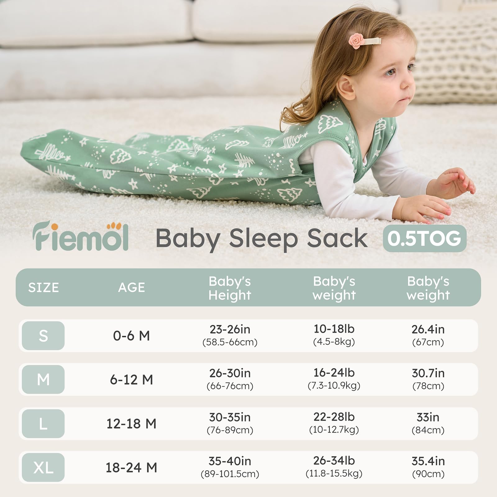 FIEMOL sleep sack 0.5 tog for moderate seasons provides breathable warmth
