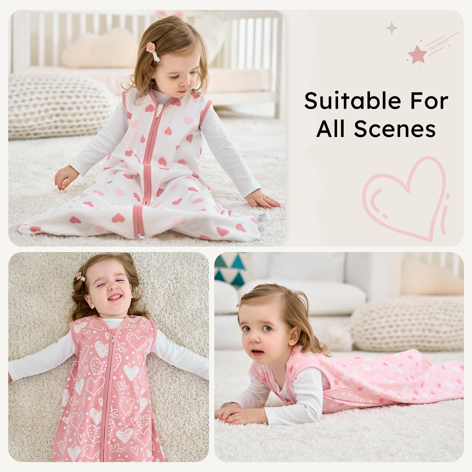FIEMOL sleep sack spacious interior supports kicking and hip movement
