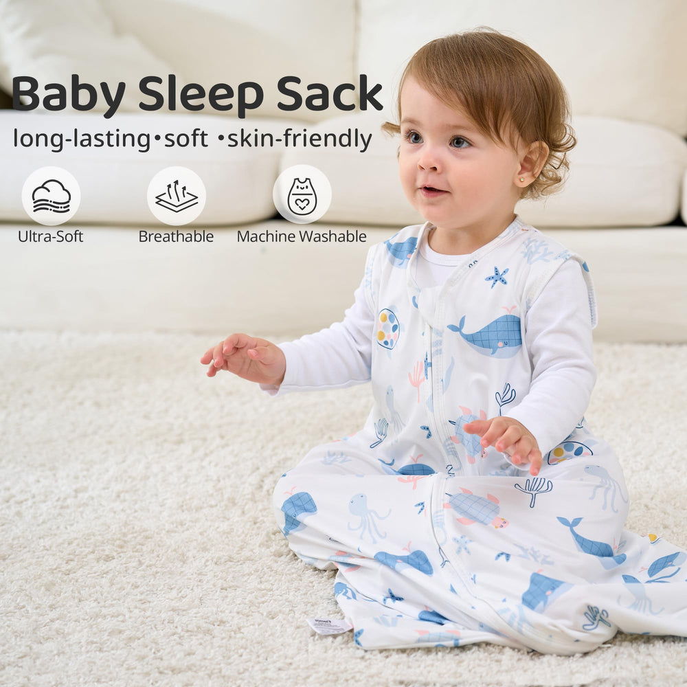 FIEMOL sleep sack two-way zipper guard shown for quick diaper changes.