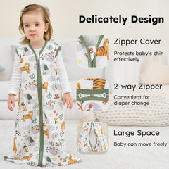 FIEMOL sleep sack with two-way zipper enabling easy diaper changes at night