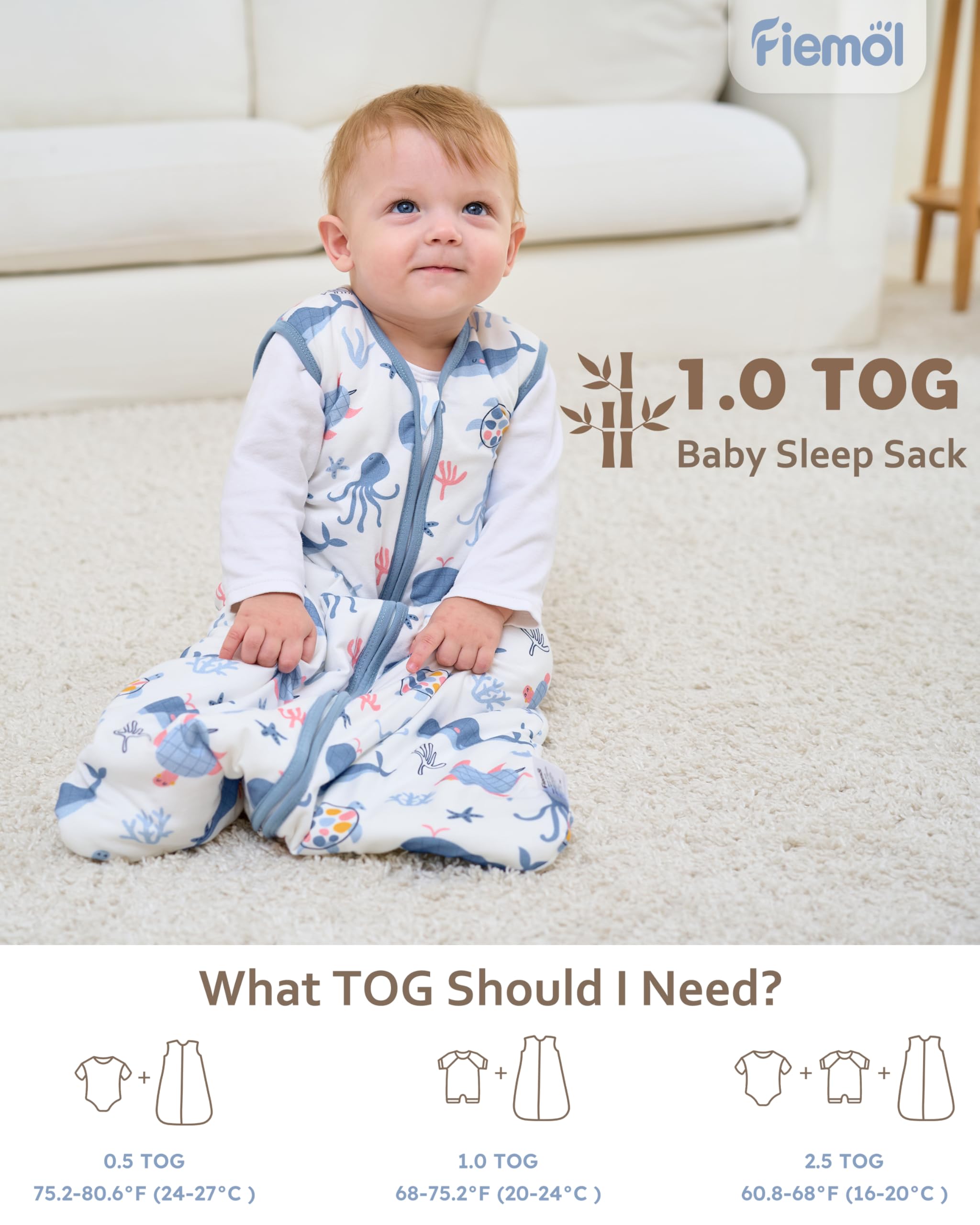 FIEMOL sleep sack demonstrates solid and printed fabric options for nursery styling