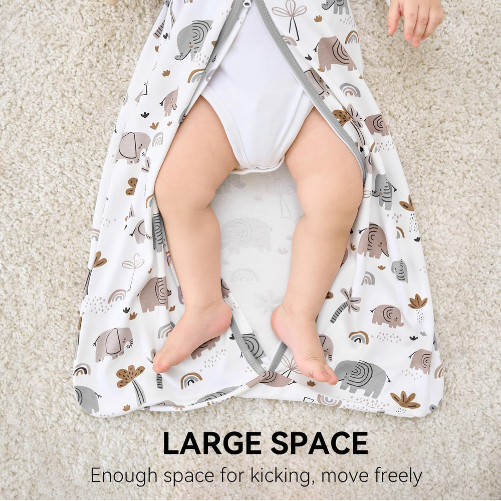 FIEMOL elephant print sleepsack for cozy nighttime and daytime naps.