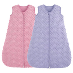FIEMOL fleece baby sleep sack pink close-up with plush dots for soothing comfort.