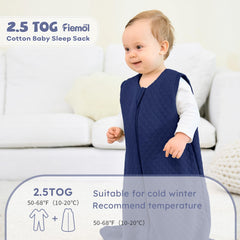 FIEMOL sleep sack 2-way zip blue closeup enables easy night-time diaper changes.