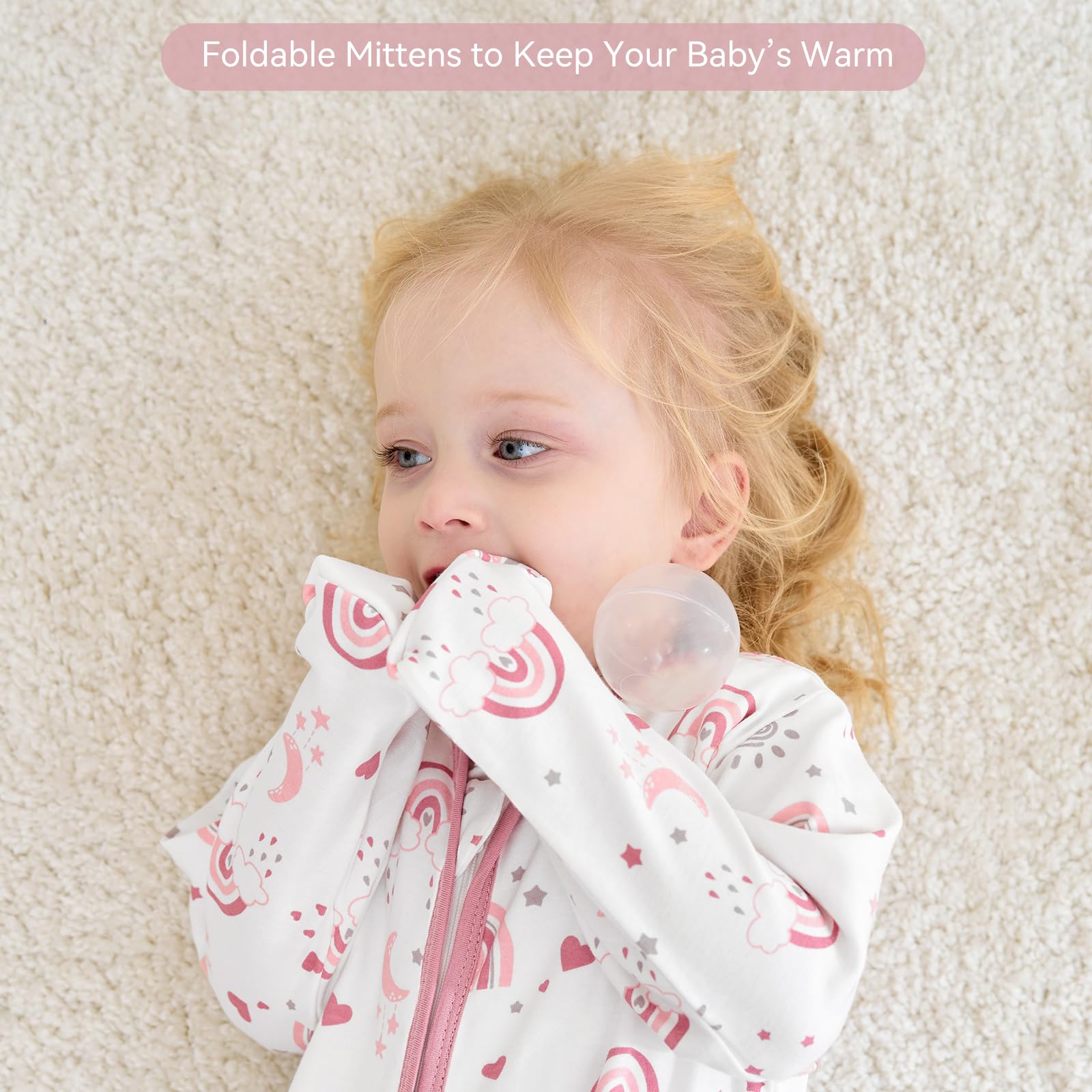 FIEMOL sleep sack 2-way zip close-up shows snag-free zipper for easy changes.