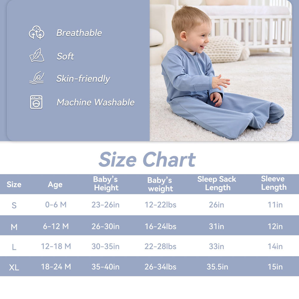 FIEMOL sleep sack 2-way zip enables easy diaper changes at night.