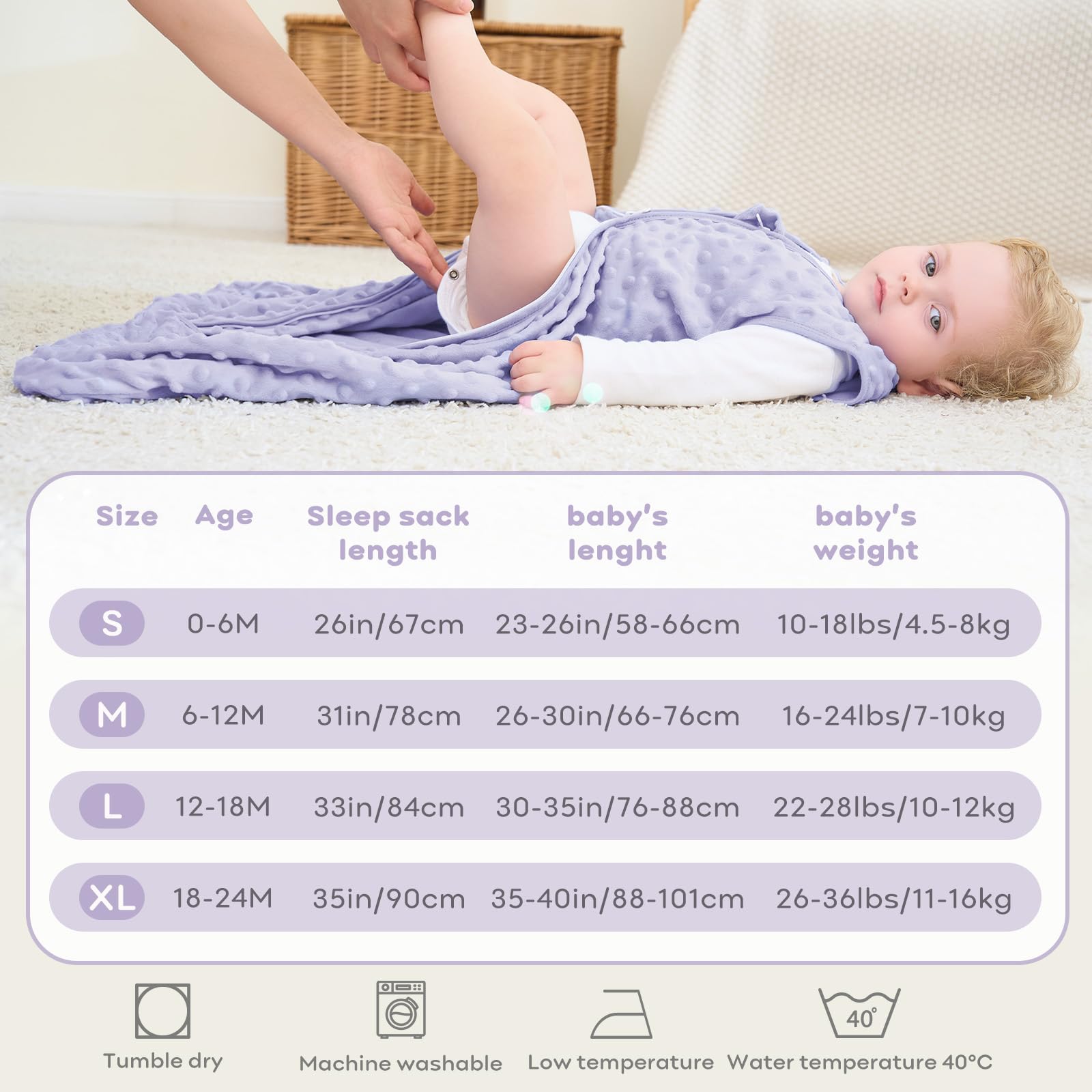 FIEMOL sleep sack in use at bedtime showing cozy warmth for baby.