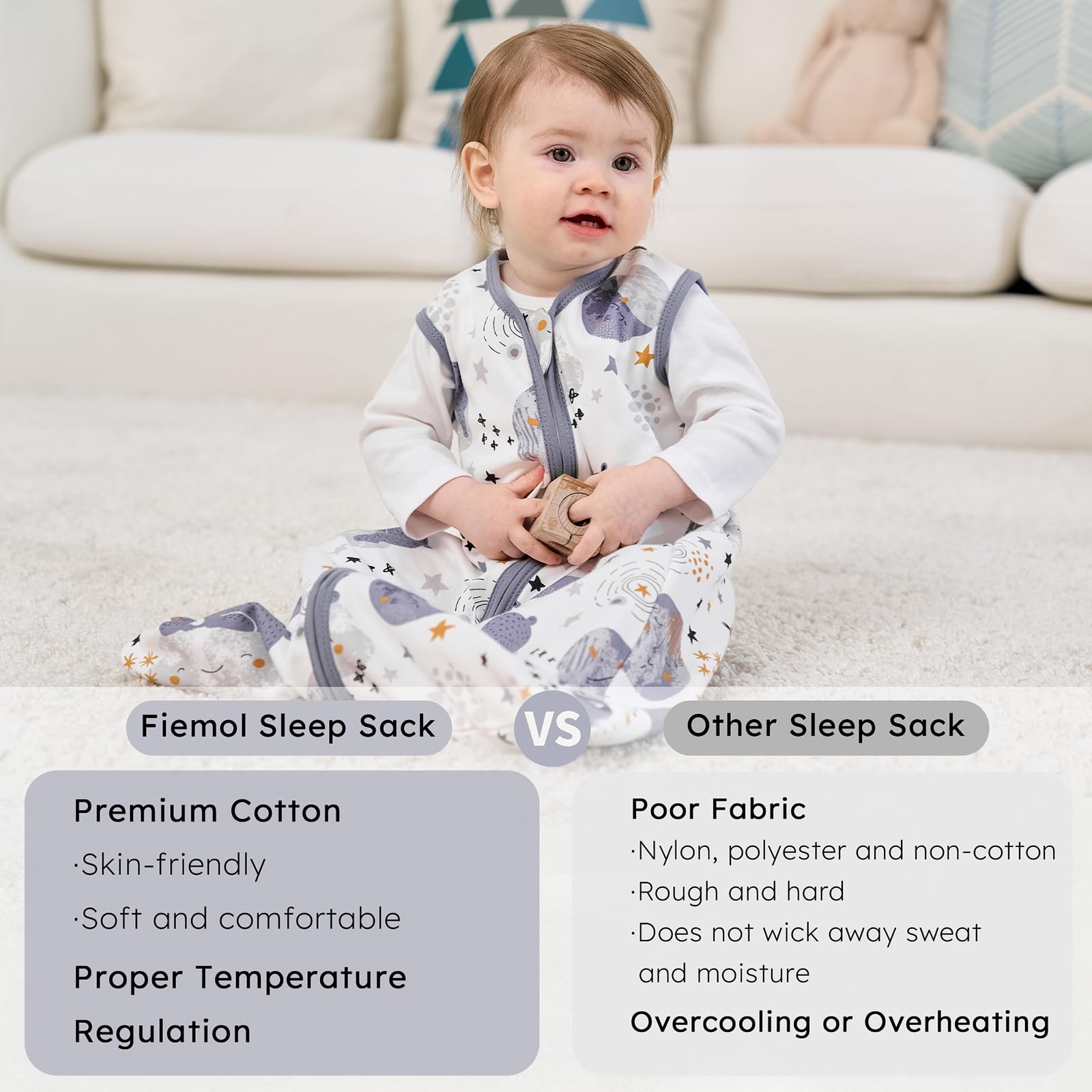 FIEMOL sleep sack care labels and washing instructions